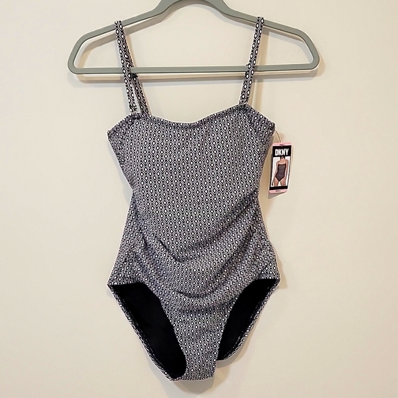 DKNY One Piece Swimsuit Stretch UPF Protection Black/White Small NWT - Picture 3 of 8